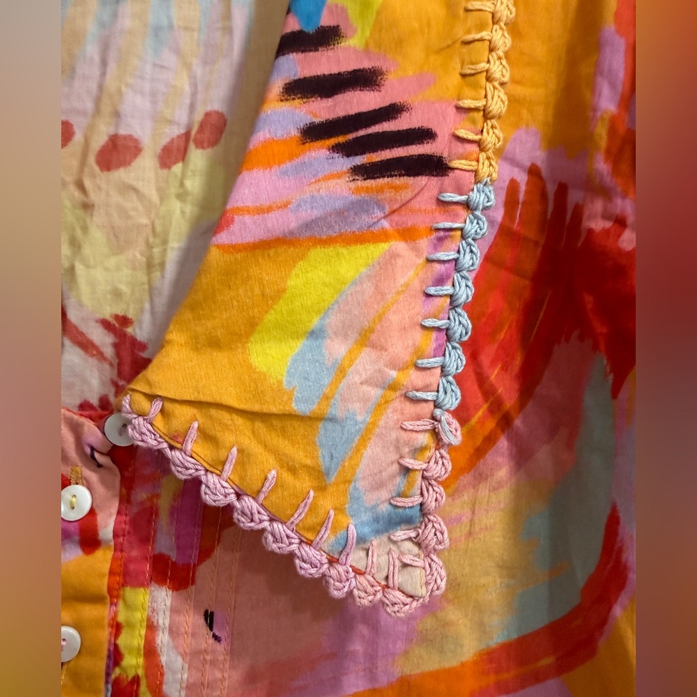 FARM Rio Size Small Neon Macaws Puff Sleeve Cropped Blouse - Picture 3 of 7